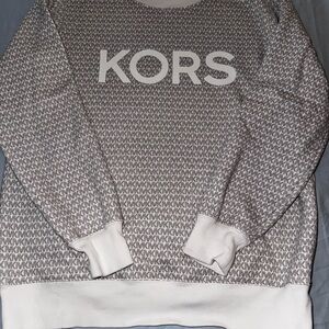 Michael Kors Cream and Gray Logo Top